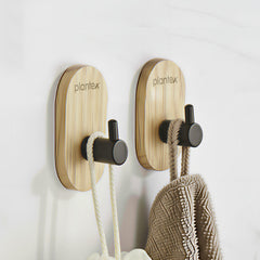 Plantex Wooden Wall Hanging Hook/Bath Towel Hook/Self Adhesive Capsule Robe Hooks for Kitchen/Bathroom/Stylish Home Decor Items - Pack of 2 (Black Wooden)-1