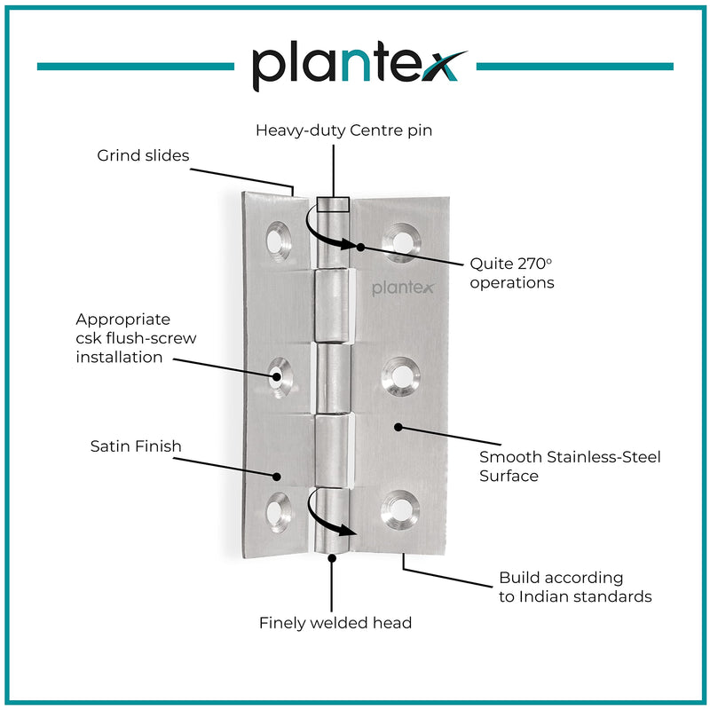 Plantex Stainless Steel Door Hinges 3 inch x 16 Gauge/1.5 mm Thickness Home/Office/Hotel for Main Door/Wooden/Bedroom/Kitchen/Kabza - Pack of 3 (Satin Matt)-3