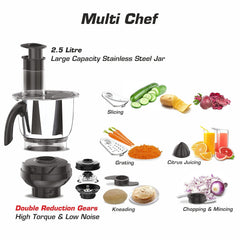 Vidiem Mixer Grinder 616 A Tusker ADC | Mixer grinder 750 watt with 3 jars & 1 Juicer Mixer Grinder, 1 Multi chef | 4 Le