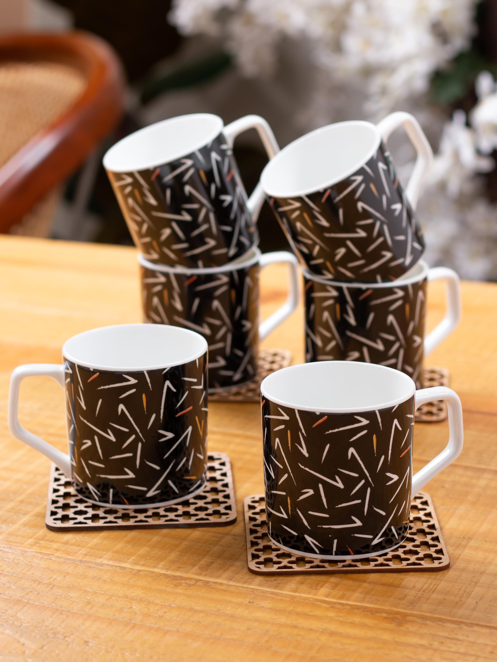 Clay Craft Fine Ceramic Printed Coffee/Tea Mug Set of 6 - 180 ml each