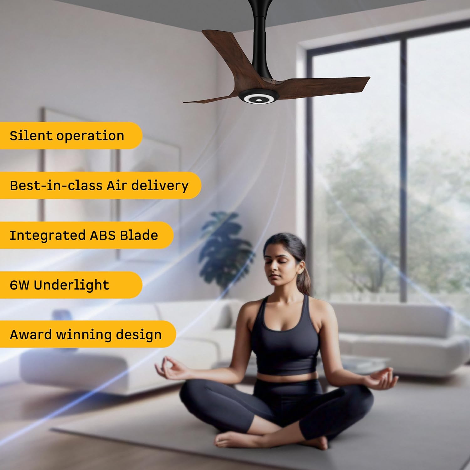 atomberg Aris Starlight BLDC Ceiling Fan 900mm Best-in-class Air Delivery Smart IoT Remote Silent Operation LED Underlight | BEE 5star | 3 Year Warranty Stellar Black (Dark Teakwood)