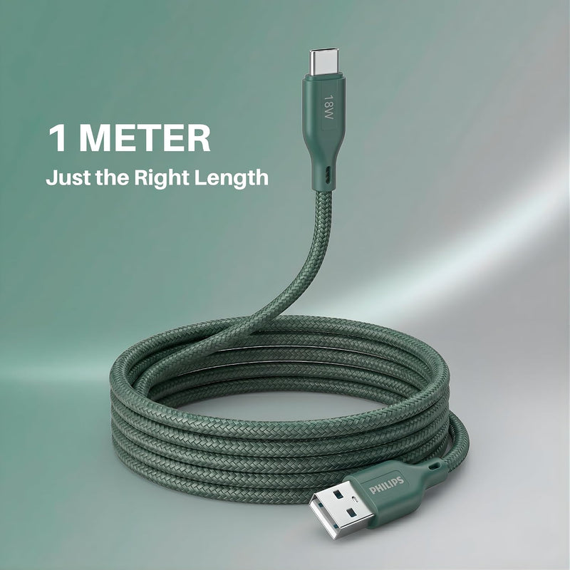 Philips DLC4130AT/94 18W Type-A to Type-C Fast Charging Cable (1m, Crystal Teal)
