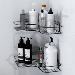 Plantex Corner Shelf for Bathroom/Metal Bathroom Organizer Without Drill/No Drilling Self Adhesive Wall Mounted Storage Organizer for Kitchen-GI Metal-(10 &10.5 INCH, Black)-6