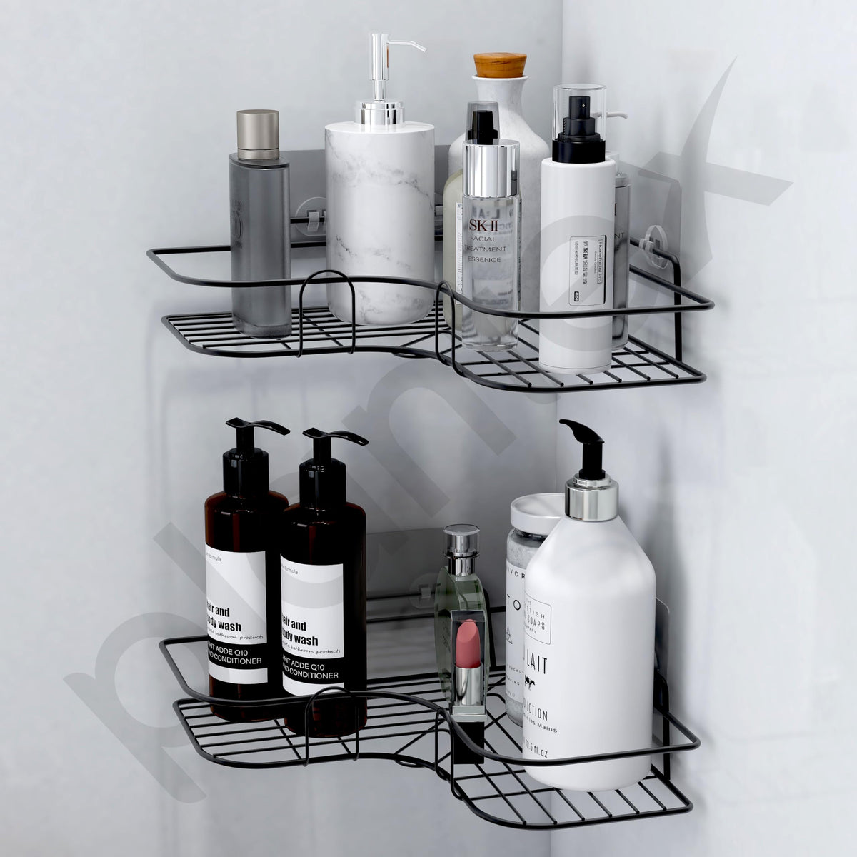 Plantex Corner Shelf for Bathroom/Metal Bathroom Organizer Without Drill/No Drilling Self Adhesive Wall Mounted Storage Organizer for Kitchen-GI Metal-(10 &10.5 INCH, Black)-6