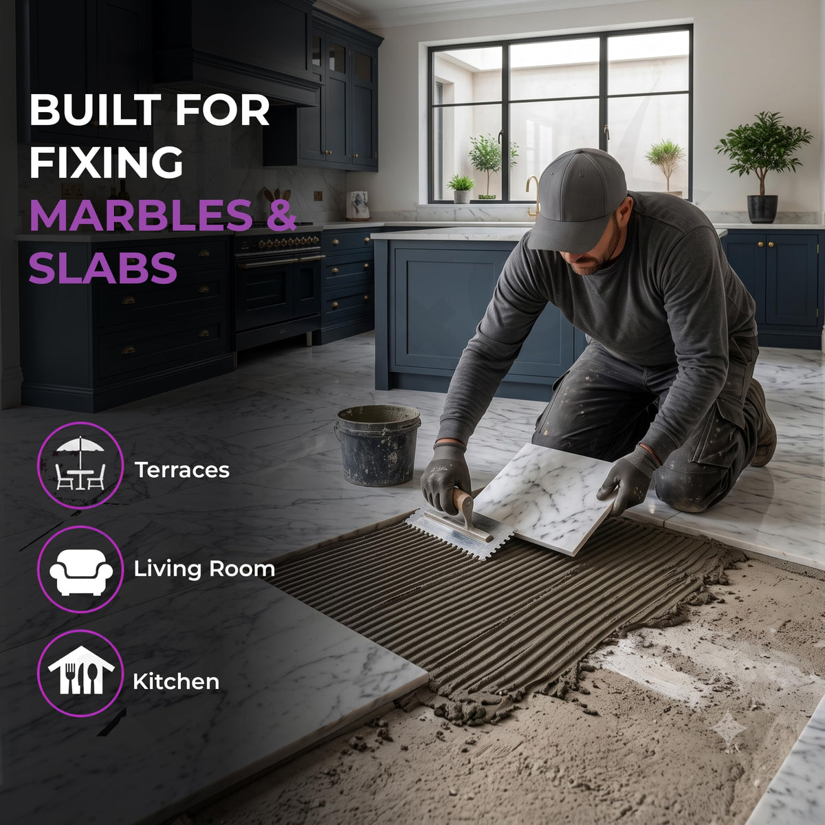 Plantex Lexora Tile Adhesive for Terracotta/Ceramic & Quarry Tiles/Polymer Modified Cement Adhesive for Floor & Wall Tiles Fixing/ Kitchen & Bathroom‚ Use - 20kg (LX-04, White)-3