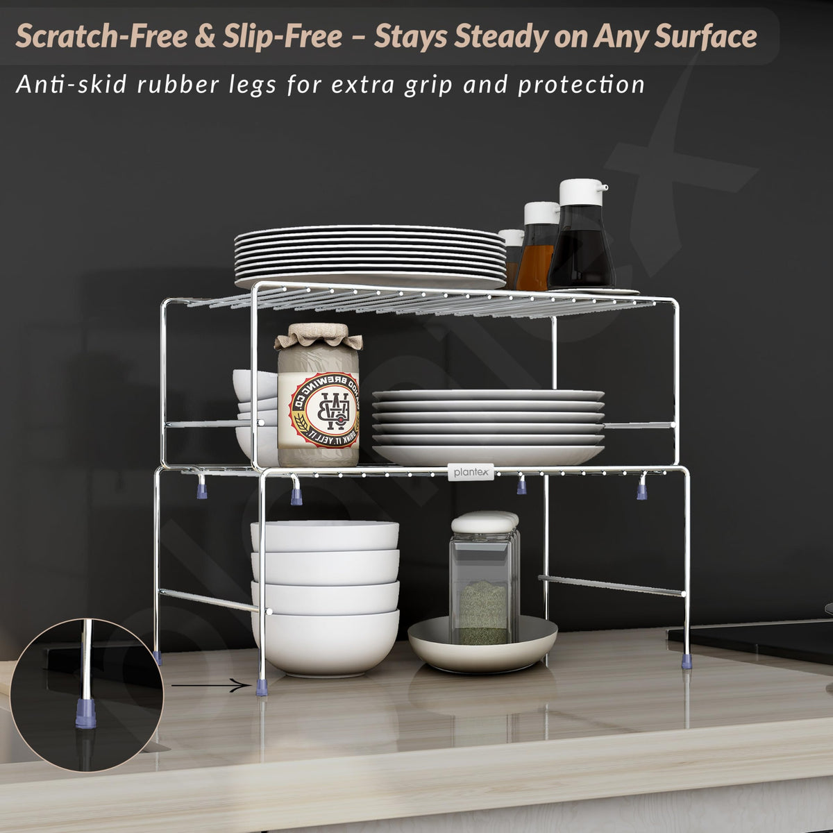 Plantex Stainless Steel Spice Rack/Cabinet Organizer Shelf/Stackable/Expandable Kitchen Shelf Organiser/2 Tier Bathroom Organizer - Chrome-3