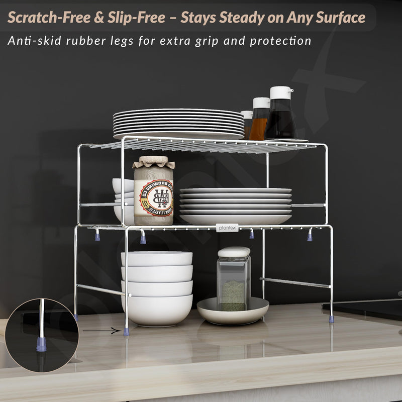 Plantex Stainless Steel Spice Rack/Cabinet Organizer Shelf/Stackable/Expandable Kitchen Shelf Organiser/2 Tier Bathroom Organizer - Chrome-3