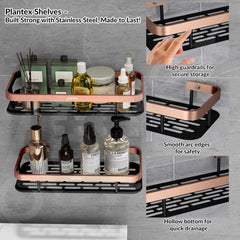 Plantex Bathroom Organizer Without Drill/Stainless Steel & Aluminium Shelf for Wall with Adhesive Stickers - Pack of 4 (12x5 inches, Copper & Black)-6