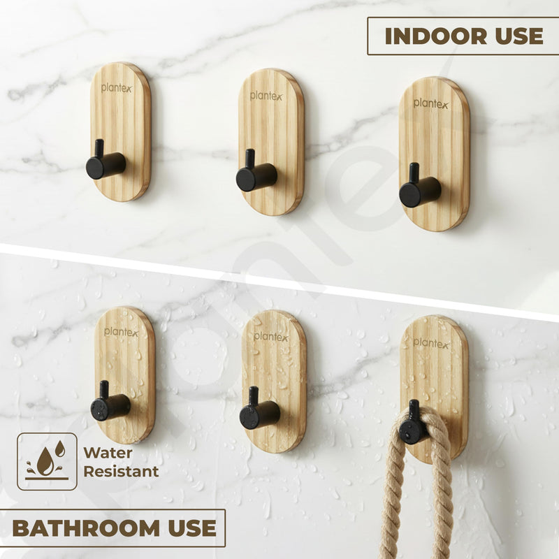 Plantex Wooden Wall Hanging Hook/Bath Towel Hook/Self Adhesive Capsule Robe Hooks for Kitchen/Bathroom/Stylish Home Decor Items - Pack of 4 (Black Wooden)-3