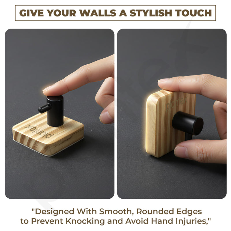 Plantex Wall Hanging Hook/Wooden Square Self Adhesive Robe Hooks for Kitchen/Bathroom/Bath Towel Hook/Stylish Home Decor Items - Pack of 6-3
