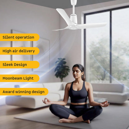 atomberg Aris Contour Smart 900mm Voice Controlled BLDC Ceiling Fan with Remote |BEE 5 star| Best-in-class Air Flow |Silent Operation| Designer Fan | Free Installation | 5 Year Warranty | Marble White