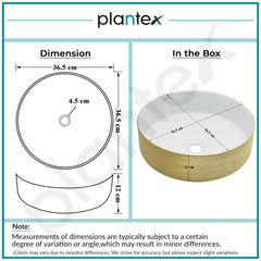 Plantex Ceramic Table Top Wash Basin/Small Washbasin for Bathroom/Countertop Vessel Sink Basin(Gold&White -14 x14x5 Inch)-3