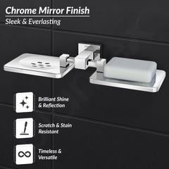 Plantex 304 Grade Stainless Steel Double Soap Holder/Soap Stand/Wall Mounted Items for Bathroom Accessories - Splash (Chrome)-5