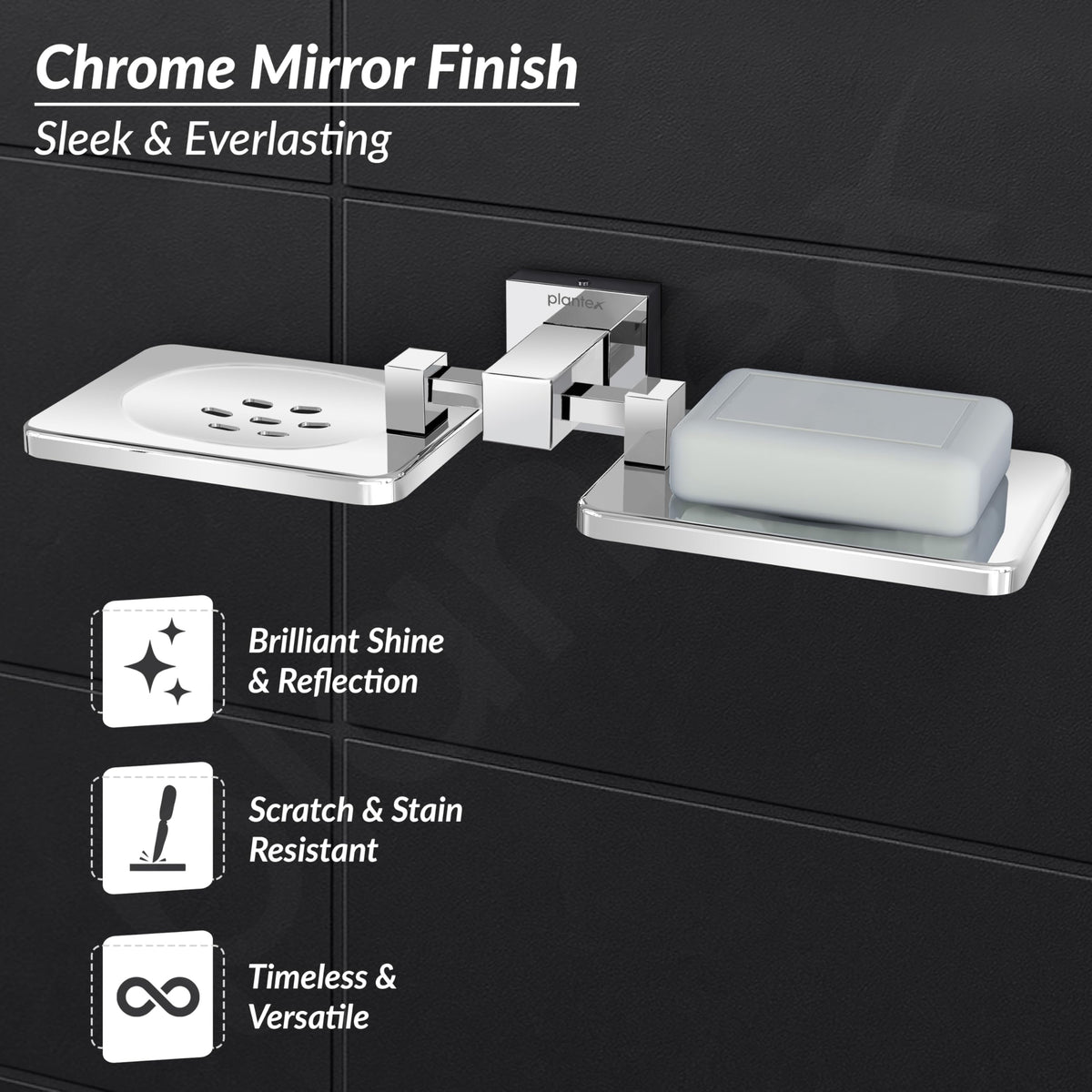 Plantex 304 Grade Stainless Steel Double Soap Holder/Soap Stand/Wall Mounted Items for Bathroom Accessories - Splash (Chrome)-5