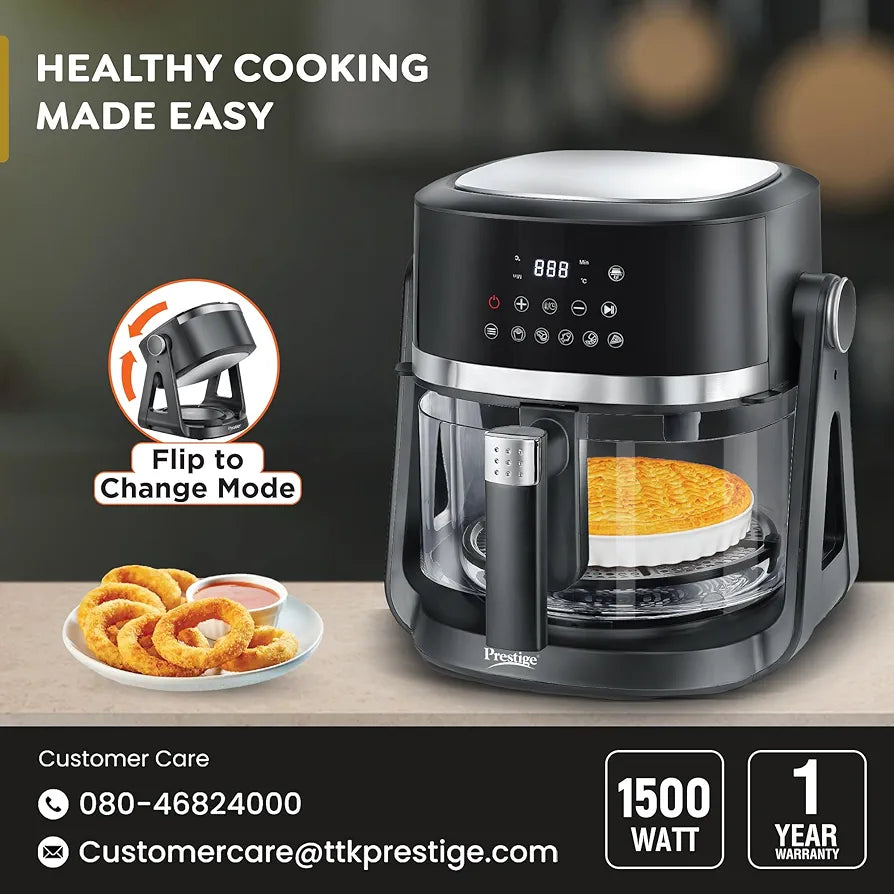 Prestige Air Flip All-In-One 4.5 Litre Air Fryer| Air Frying and Grilling with a Flip| 5 Preset Menu| Air Fryer Mode and Grill Mode|360 View Glass Air Fryer Basket