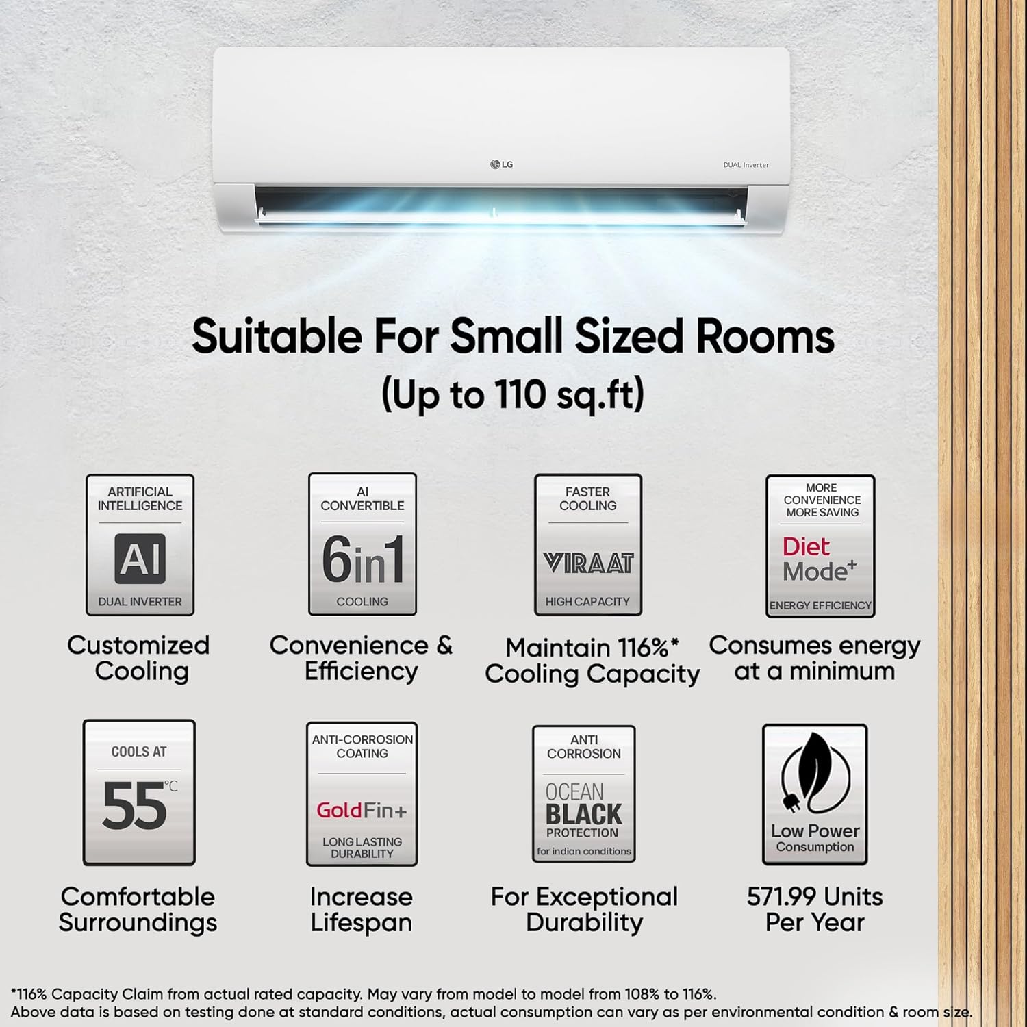 LG 1 Ton 4 Star DUAL Inverter Split AC (Copper, AI Convertible 6-in-1 with VIRAAT Mode, Faster Cooling & Energy Saving, 4 Way Swing, HD Filter with AntiVirus Protection, US-Q13JNYE, White)