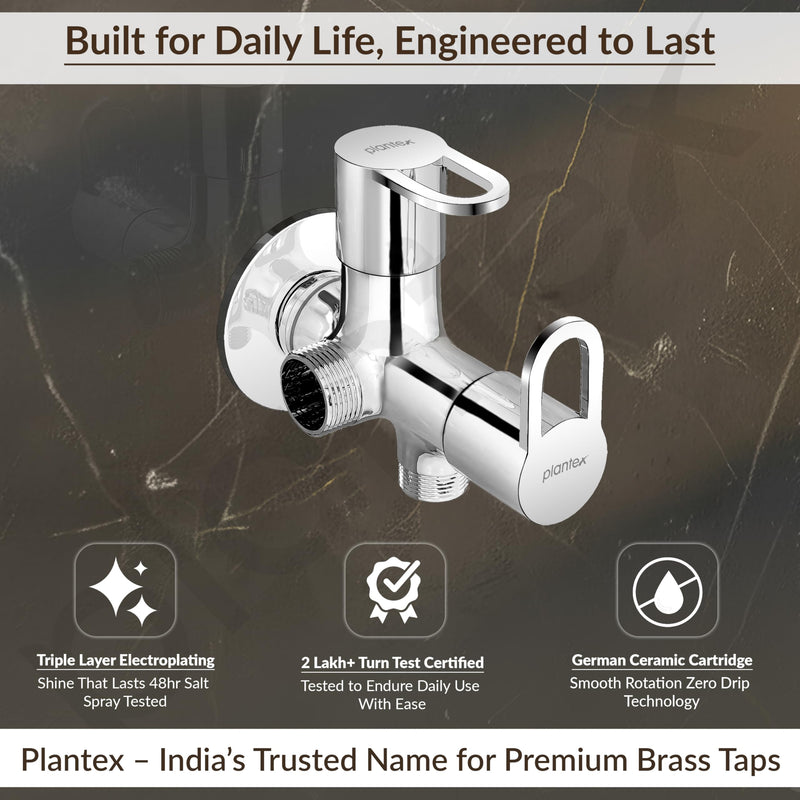 Plantex Pure Brass Angle Valve 2 in 1/Two Way Anglular Cock Tap with Wall Flange & Teflon Tape/Valve for Bathroom with 7 Year Manufacturer's Warranty- (Flip, Chrome)-2
