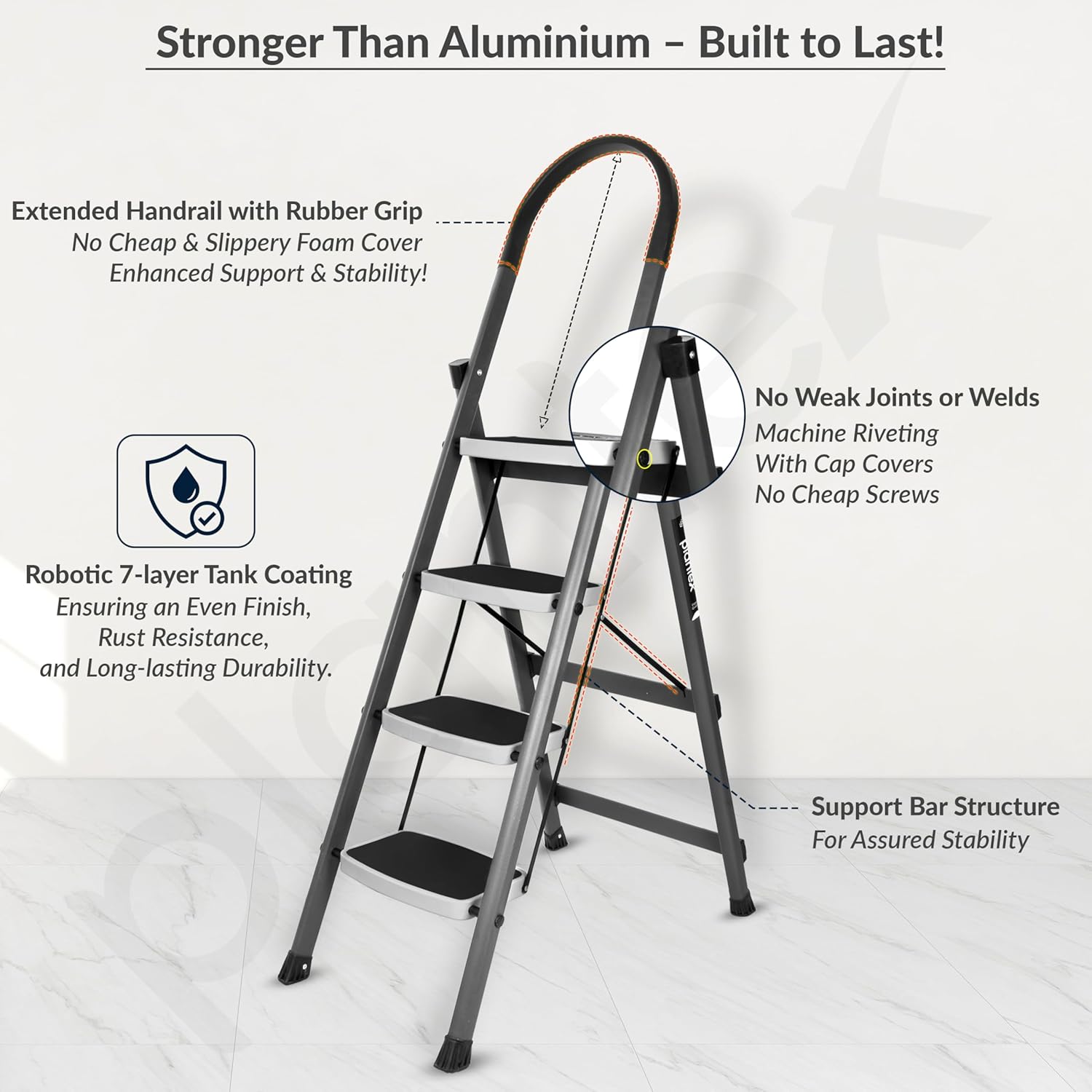 Plantex Steel 4 Step Ladder for Home/Wide Anti Skid 4 Step Ladder Foldable/5 Year Manufacturer Warranty By Plantex (Gray & White)