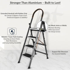 Plantex Steel 4 Step Ladder for Home/Wide Anti Skid 4 Step Ladder Foldable/5 Year Manufacturer Warranty By Plantex (Gray & White)