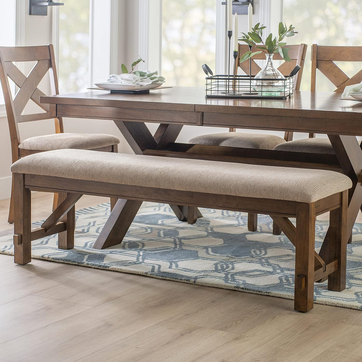 Solid Sheesham Rustic Wooden Bench for Garden | Indoor Seating | Living Room | Kitchen | Home | Bedroom 60" L x