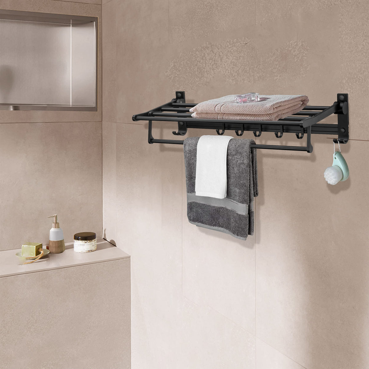Plantex Space Aluminum Folding Towel Rack/Towel Stand/Hanger/Bathroom Accessories (24 Inches, Black-Matt)-5