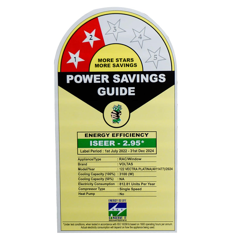 Voltas Fixed Speed Window AC, 1 Ton, 2 Star-122 Vectra Platina