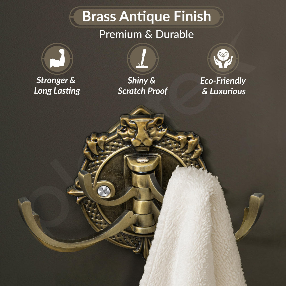 Plantex Zinc Alloy, Antique Robe Hook, Cloth-Towel Hanger Bathroom Accessories (Brass, Lion)-2