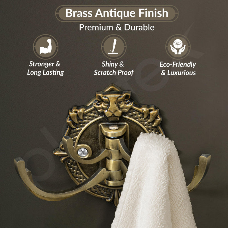 Plantex Zinc Alloy, Antique Robe Hook, Cloth-Towel Hanger Bathroom Accessories (Brass, Lion)-2