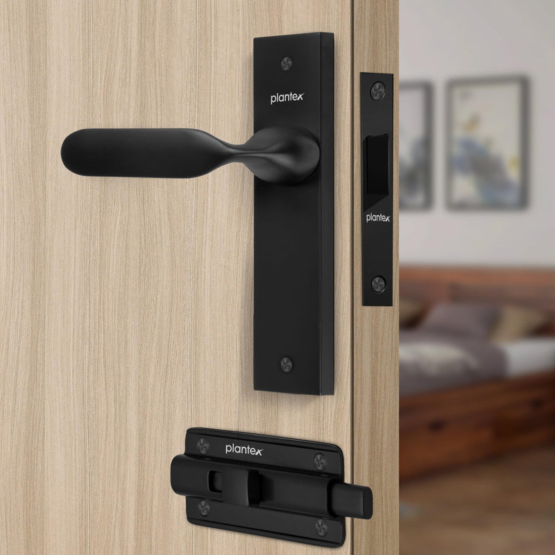 Plantex Heavy Duty Door Lock Bathroom Door Lock/Mortise 8inch Keyless Plate Handle Set for Home/Bathroom/Store Room/Balcony/Office with Baby Latch (8106, Z-Black)-1