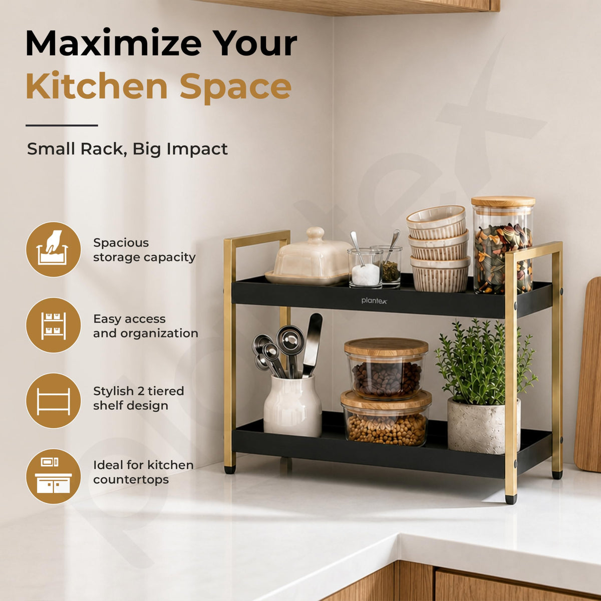 Plantex 2-Tier Standing Spice Rack/Bathroom Countertop Storage Shelf Organizer/Kitchen Storage Rack/Multipurpose Stand - Black (16 X 8 X 12 Inch)-6