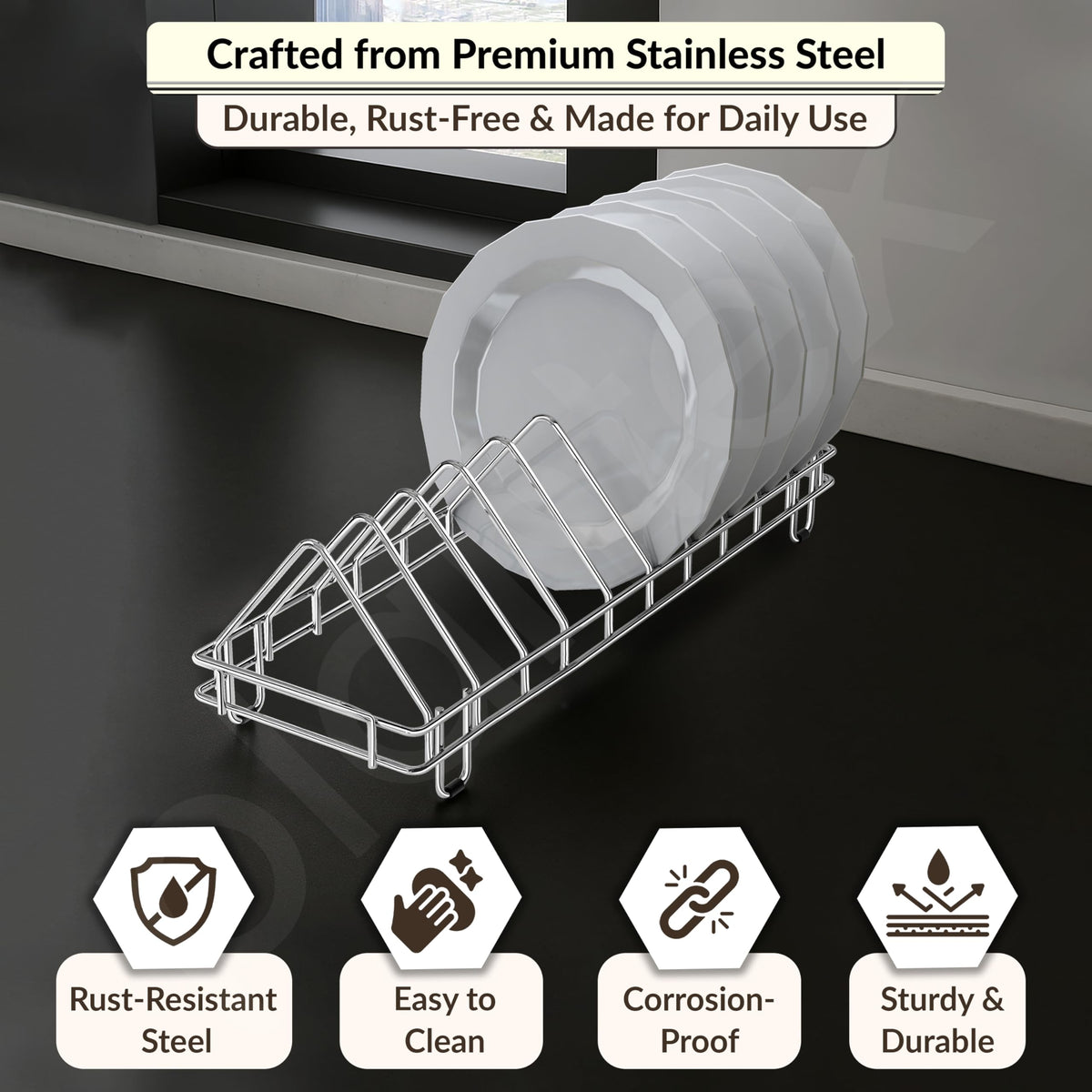 Plantex Stainless Steel Dish Rack/Thali Stand/Plate Fixer/Plate Stand/Tandem Box Accessories (Chrome)-3