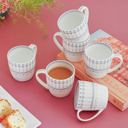Magique by The Wishing Chair x ClayCraft : River of Flowers Ceramic Chai Mugs - Set of 6 |180 ml | Elegant Floral Design | Mugs for Coffee | Ideal for Gifting | Perfect for Home & Office