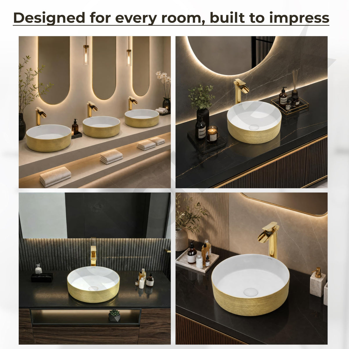 Plantex Ceramic Table Top Wash Basin/Small Washbasin for Bathroom/Countertop Vessel Sink Basin(Gold&White -14 x14x5 Inch)-5