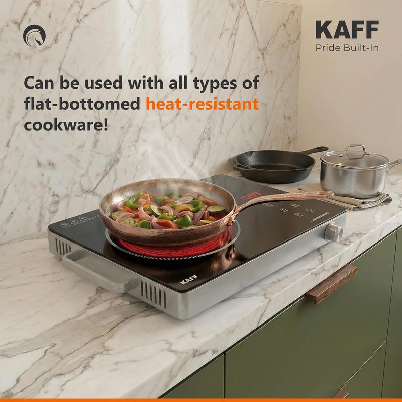 Kaff 2200W Electric Infrared Cooktop Stove | High Gloss Glass Finish | Digital Display | 4 Preset Cooking Modes | Touch 