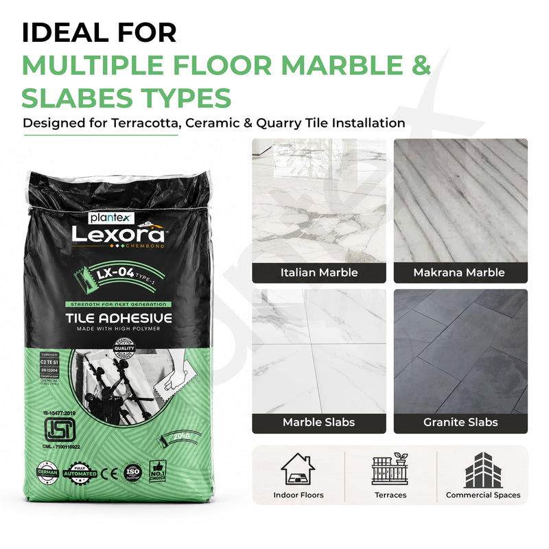 Plantex Lexora Tile Adhesive for Terracotta/Ceramic & Quarry Tiles/Polymer Modified Cement Adhesive for Floor & Wall Tiles Fixing/ Kitchen & Bathroom‚ Use - 20kg (LX-04, Grey)-2