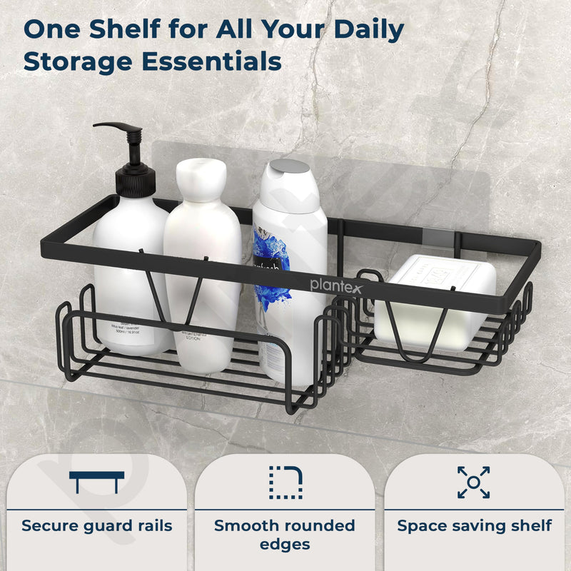 Plantex Shelf with Soap Dish for Bathroom/GI Steel Self Adhesive Bathroom Organizer/Soap Holder with Hook/Bathroom Accessories - Pack of 2 (Black)-5