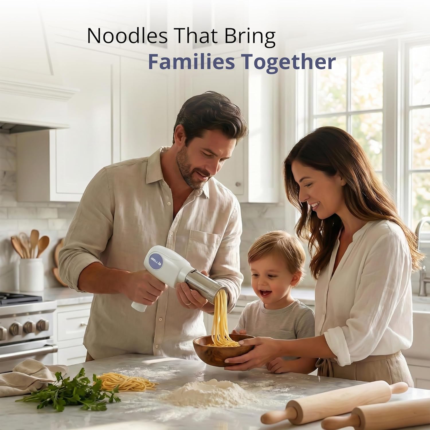 IBELL Electric Idiyappam Maker, Pasta & Noodle Maker with 5 Molds, 50Watts Power, 50 Times for Full Charge, Cordless with Rechargeable Battery(White)