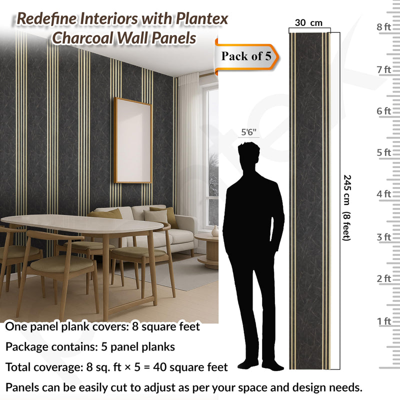 Plantex Louvers Panel for Wall/8 Feet Wall Panels/3D Charcoal Panel for Interior Walls Decor - Pack of 5 Covers - 40 Sq. Ft, Size-1 Feet x 8 Feet (WD-2208)-2