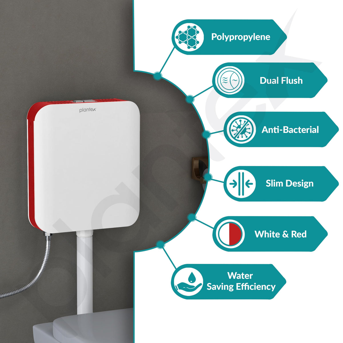 Plantex Flush Tank for Toilet/7 LTR Water Capacity Flushing Cistern/Polypropylene Slim Dual Tone Toilet Flush Tank - Pack of 1 (Red and White)-5