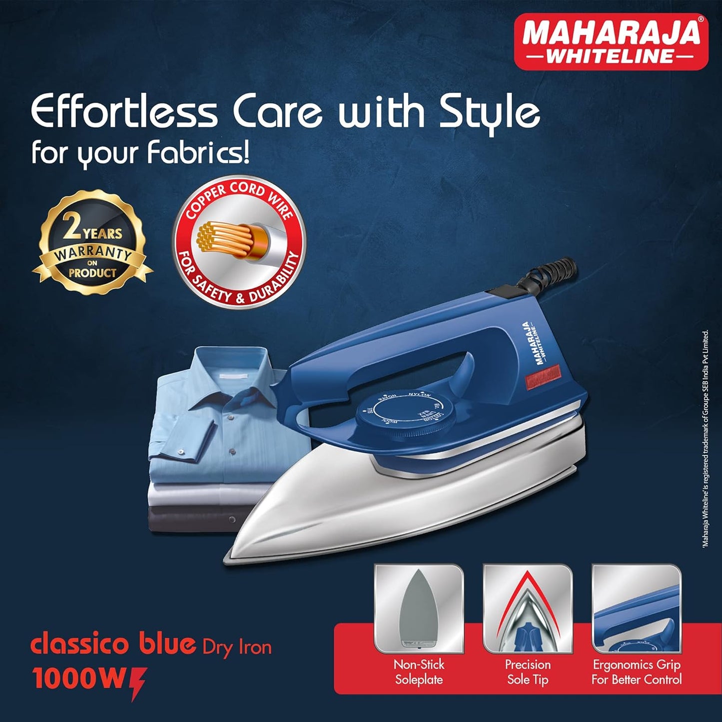 Maharaja Whiteline DI-109 1000-Watt Dry Iron (Classico Blue)