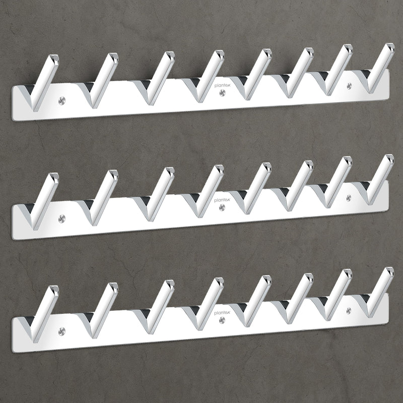 Plantex Wall Hooks for Hanging Cloth/Stainless Steel Towel Hangers/Bathroom Robe Hooks/Door Hangers/Square Wall Hook/Hook Rail for Hanging Keys - 8 Hooks (Pack of 3, Chrome)-1