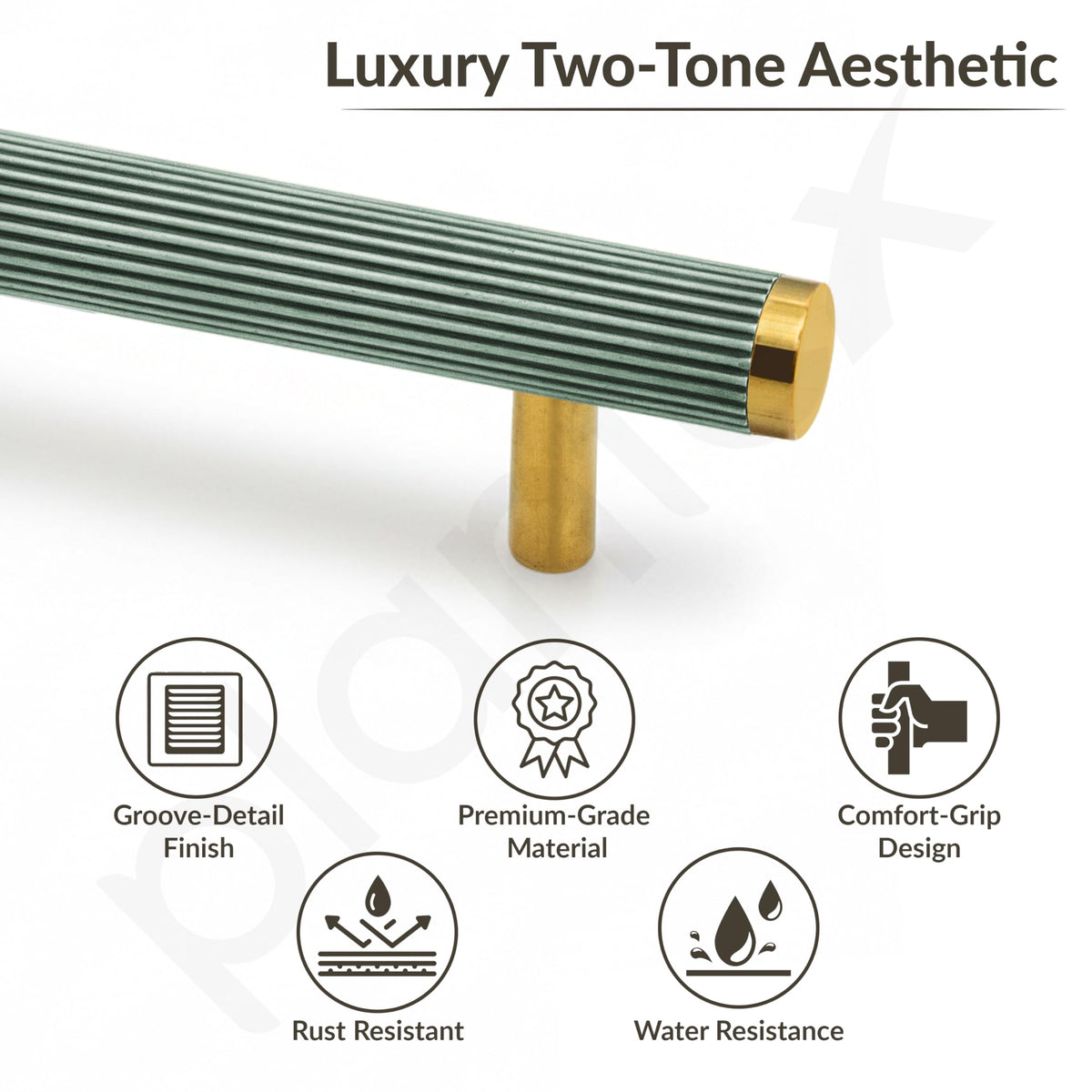 Plantex Stainless Steel & Aluminium Cabinet Handle/160mm Wardrobe Door Handle/Cupboard Pull-Push Handles for Home/Office - Pack of 1 (Green & Gold)-2