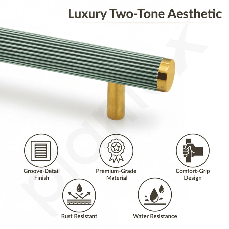 Plantex Stainless Steel & Aluminium Cabinet Handle/288mm Wardrobe Door Handle/Cupboard Pull-Push Handles for Home/Office - Pack of 1 (Green & Gold)-2