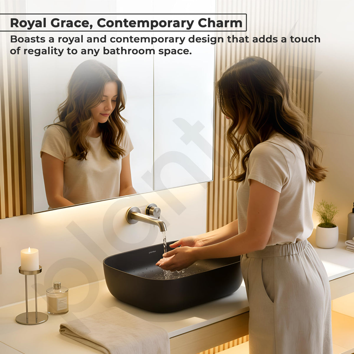 Plantex Wash Basin for Bathroom/Ceramic Basin/Rectangle Tabletop Basin/Wash Basin for Home/Restaurant (18 x 13 x 5 Inch - Charcoal Black)-5