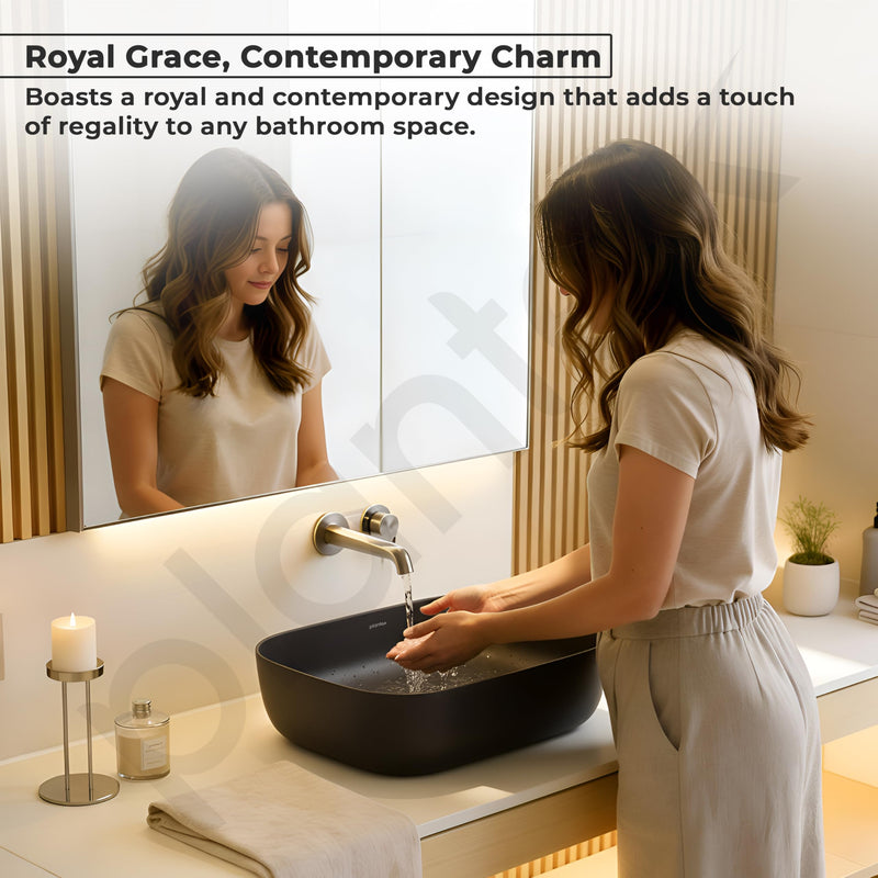 Plantex Wash Basin for Bathroom/Ceramic Basin/Rectangle Tabletop Basin/Wash Basin for Home/Restaurant (18 x 13 x 5 Inch - Charcoal Black)-5
