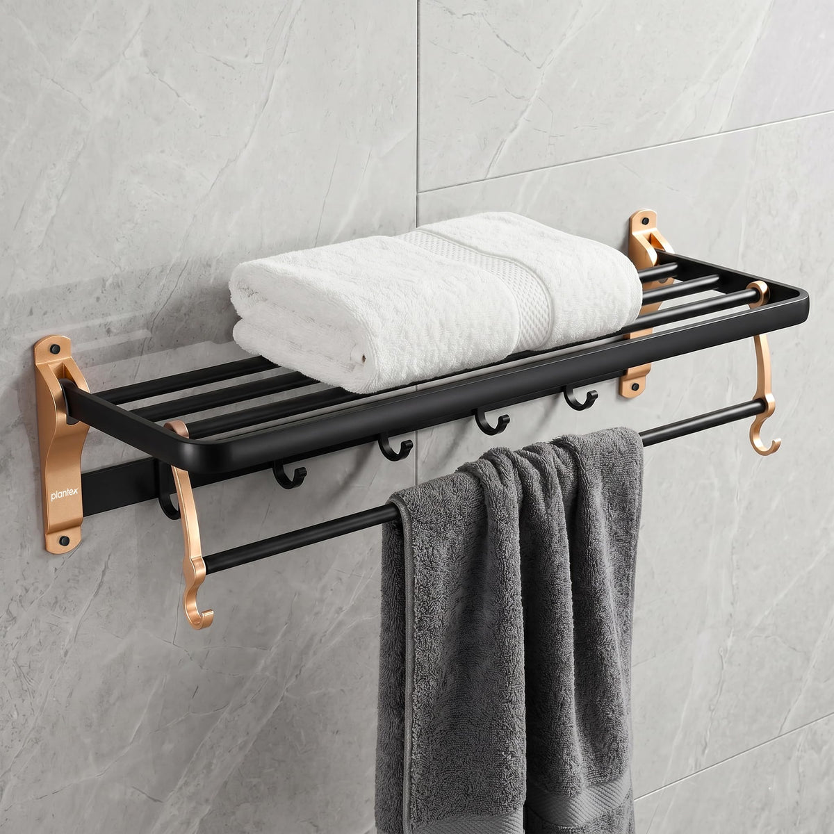 Plantex Towel Rack for Bathroom/Aluminium Towel Holder/24inch Towel Hanger/Bathroom Accessories - Pack of 1 (Black & Gold)-1