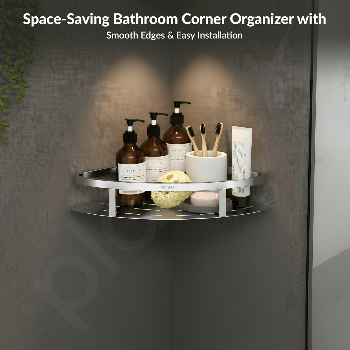 Plantex 304 Stainless Steel Corner/Bathroom Shelf/Kitchen Shelf/Wall Mount - Pack of 1 (Chrome,9x9 Inches)-3