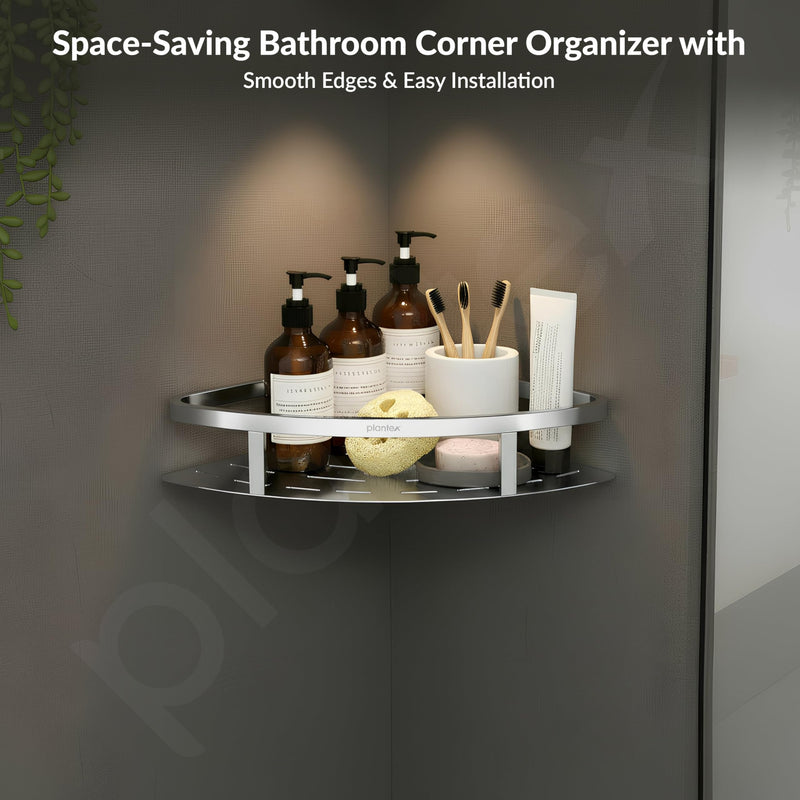 Plantex Corner Shelf for Bathroom Wall/304 Grade Stainless Steel Bathroom Corner Shelf Rack/Bathroom Racks and Shelves/Multipurpose Bathroom Accessories Set - Pack of 2 (Chrome,9x9 Inches)-3