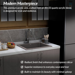 Plantex Quartz Acrylic Matt Kitchen Sink/Undermount Sink For Kitchen With 10 Years Warranty By /Granite Single Bowl Kitchen Sinks With Coupling (Con-24X18 Inches)-2