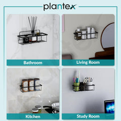 Plantex GI Steel Self Adhesive Bathroom Shelf/Wall Mounted Shelf for Bathroom with Magic Sticker/Bathroom Organiser (Black, Powder Coated)-6